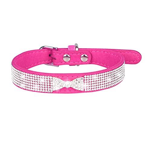 Bbmmayy Cute Dog Collar with Bling Rhinestone, Fancy Crystal Diamond Glitter Pretty Jewel Soft Cat Collars for Small Medium Large Breed Dogs Girl Female Pet Puppy Kitten Terrier (M, Hot Pink4)