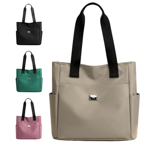 Large Capacity Water Repellent Multi Pocket Nylon Shoulder Bag, Women Tote Purse Zipper Nylon Handbag