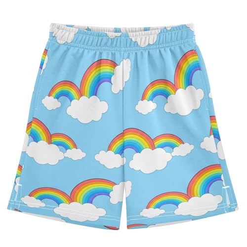 Colorful Rainbows Athletic Shorts with Zipper Pockets, Youth Boys Athletic Running Shorts for Summer