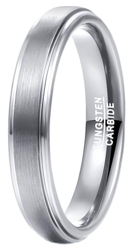 083BASE Anillo de carburo de tungsteno, plata y negro, 6 mm/8 mm de ancho, diseño cepillado, anillo de compromiso unisex o anillo de pareja, 57（16.9）, Carburo de tungsteno