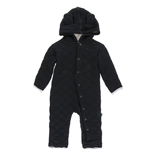 KicKee Pants Little Boys Quilted Hoodie Coverall with Sherpa-Lined Hood - Midnight with Feather, Newborn