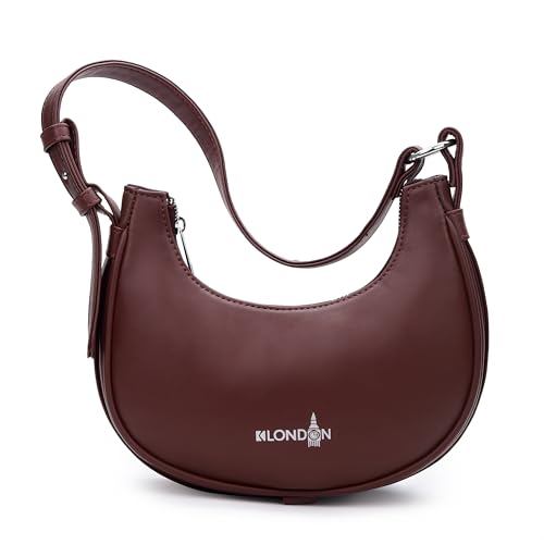 Image of K London Women's Vegan Leather Half Moon Bag | Stylish Black Shoulder Hobo | Compact Baguette Purse for Office, Casual, Party & Travel Use