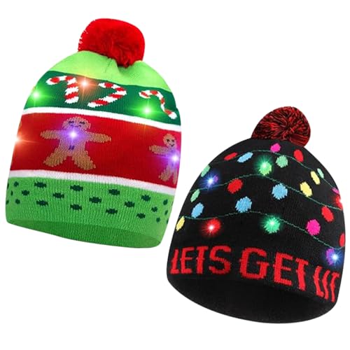 DIELIANHUA 2 Stück Weihnachtsmütze LED, Weihnachtsmütze,...