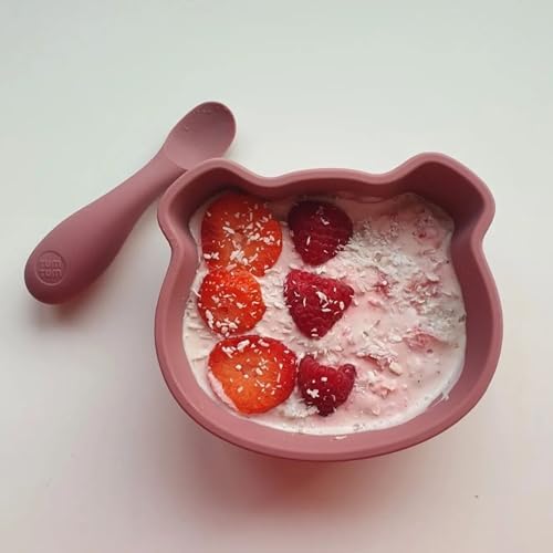 TUM TUM Bebek Tabağı Vantuzlu Kapaklı ve Kaşıklı, Bebek Yemek Takımı 6 Ay +, Betsy Ayı, Pembe - Görsel 6