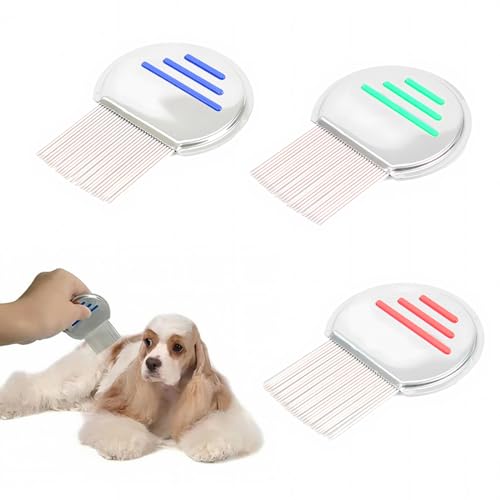 EIHI Paquet de 3 Peignes à poux, Peigne à poux en métal, Peigne à poux et puces, Dents en métal de 4 cm de Long, Peigne à poux et pellicules pour bébés, Enfants, Adultes et Animaux domestiques