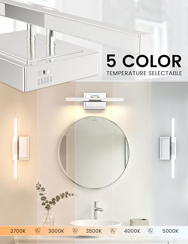 Image of NIORSUN 15.7 Inch Modern Bathroom Light Fixture, 20W 5CCT Dimmable LED Chrome Bathroom Vanity Lights Over Mirror, Vanity Lights for Bathrooms Restroom Mirror- ETL Certified