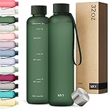 KIVY Slim Water Bottle 32oz [Lightweight & Shatterproof] Fits Backpack & Cupholder for Travel, Sports, School, Gym - Dark green - Gym water bottle screw top - Dishwasher Safe
