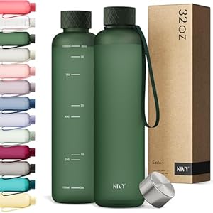 KIVY Slim Water Bottle 32oz [Lightweight & Shatterproof] Fits Backpack & Cupholder for Travel, Sports, School, Gym – Dark green – Gym water bottle screw top – Dishwasher Safe