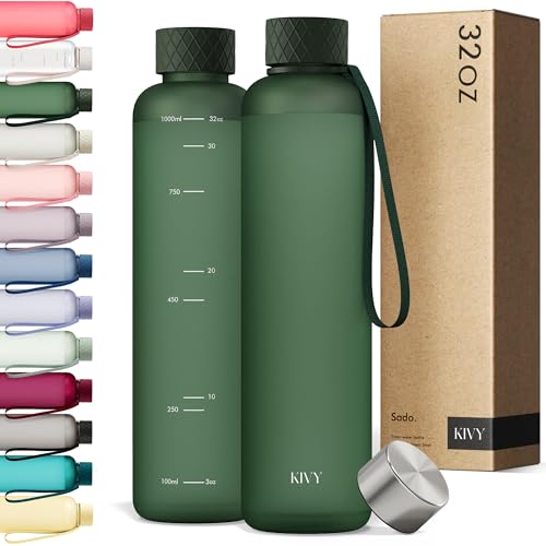 KIVY Slim Water Bottle 32oz [Lightweight & Shatterproof] Fits Backpack & Cupholder for Travel,...