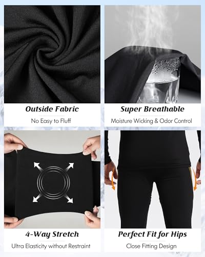 romision 2 Pack Thermal Underwear for Men Long Johns Fleece Lined Hunting Gear Bottom Top Set Base Layer Cold Weather XS-4XL4