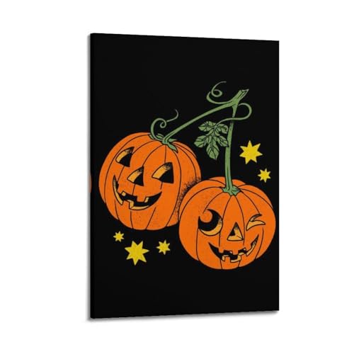 Poster d'Halloween vintage citrouille 20x30 cm toile avec cadre