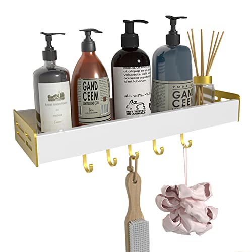 Estante De Baño Sin Perforación Caddy De Ducha Estante De Ducha Blanco Adhesivo con Gancho Espacio De Aluminio Montado En La Pared para Inodoro De Cocina, Nivel A1 40 Cm