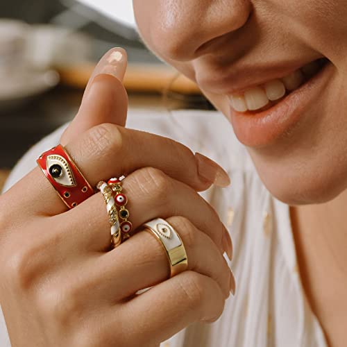 Sismiurra 4Pcs Evil Eye Ring Set Y2K Colorful Enamel Adjustable Gold Rings For Women Aesthetic Trendy Ring Set For Teen Girls #TOP1