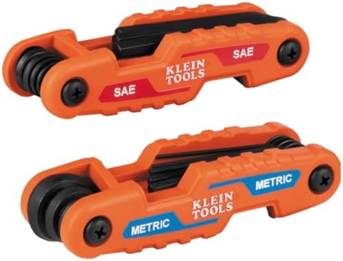Klein Tools 70542 Folding Hex Key Set, Metric and SAE, 17-Key Portable, High-Leverage Blades, 2-Pack