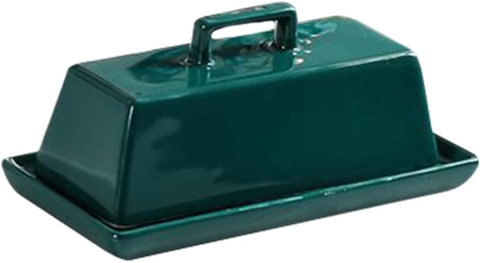 Ceramic Butter Dish with Lid Glossy Green Butter Plate for Kitchen and Dining Tableware