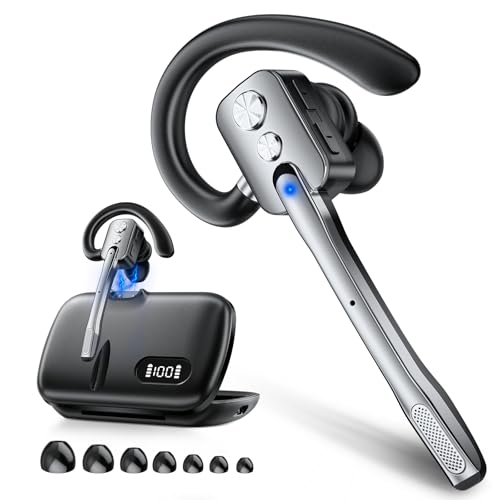 Bluetooth Headset, Wireless Headset with Dual-Mics & Noise Cancelling, Bluetooth Earpiece with Mute...