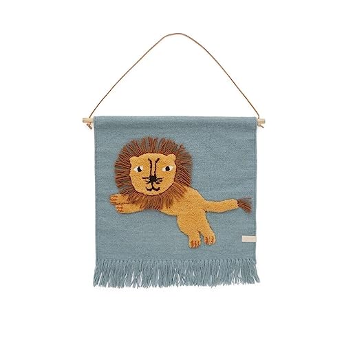 OYOY Mini Jumping Lion Wallhanger für Kinder - Wandteppich Kinderzimmer Löwe aus Wolle-Baumwolle...