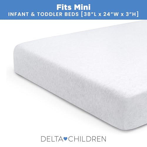 Image of Delta Children 4-Inch Mini Crib Sheet Set, 4 Pack, Soft and Breathable 100% Jersey Knit Fitted Sheet Set, Crib Sheets for Baby Boys and Girls, Grey
