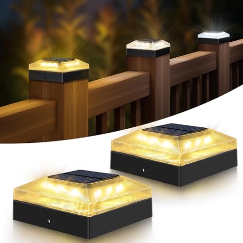vighep 4x4 Solar Post Cap Lights Outdoor – 2 Pack Fence Post Light with 3 Color Modes, Waterproof Black Solar Powered Deck Lights for Wooden/Vinyl Posts Top, Garden