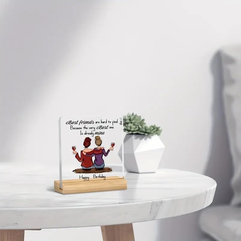 Image of Bs amor Best Friend Birthday Gift Acrylic Plaque Incredible Gifts India Personalized Wooden Happy Birthday best friend For Her Women 5x4 inch