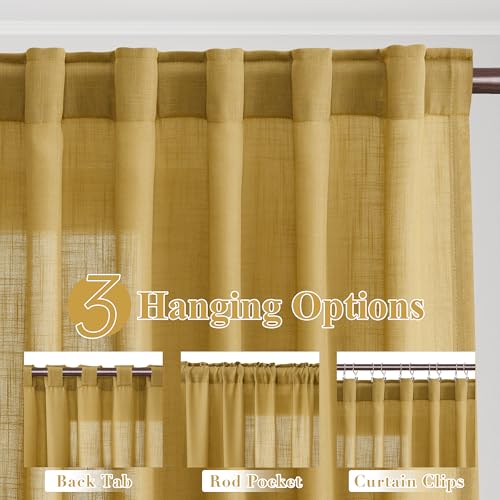 Image of Joywell Linen Curtains, Gold, 96 Inches Long