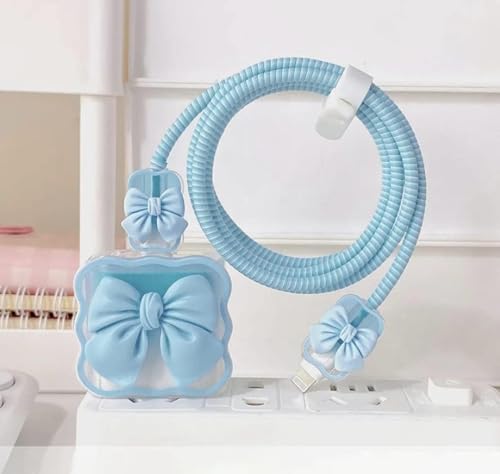 Image of EDNITA Charger Cable Protector with 3D Cute Pattern for iPhone 18W & 20W | Data Line Wire Saver Charging Cable Charger Protective Cable Full Protection Set of 1 (Sky Bow)