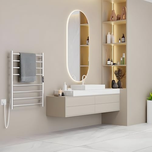 Image of MORZZE MTW-8050 Electric Towel Warmer 8 Bar 80W | SUS 304 Stainless Steel Heated Towel Rack | Wall Mounted Bathroom Towel Dryer | Adjustable 30-60C Temperature & 1-8H Timer | 230V