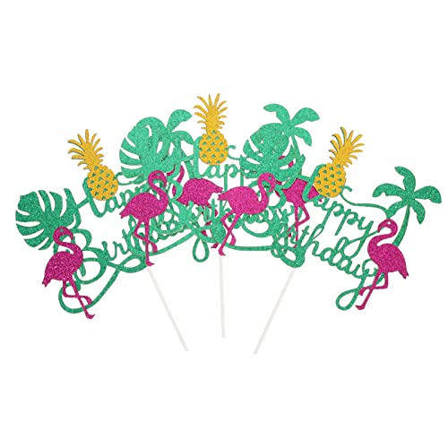 ABOOFAN 15 Pçs Hawaii Cupcake Cake Picks Luau Tropical Birthday Toppers Flamingo Palm