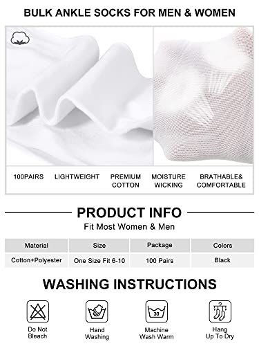 Image of Tarpop 100 Pairs Bulk Mens Socks Moisture Wicking Casual Sports Ankle Socks for Homeless Unisex Adult Men Women
