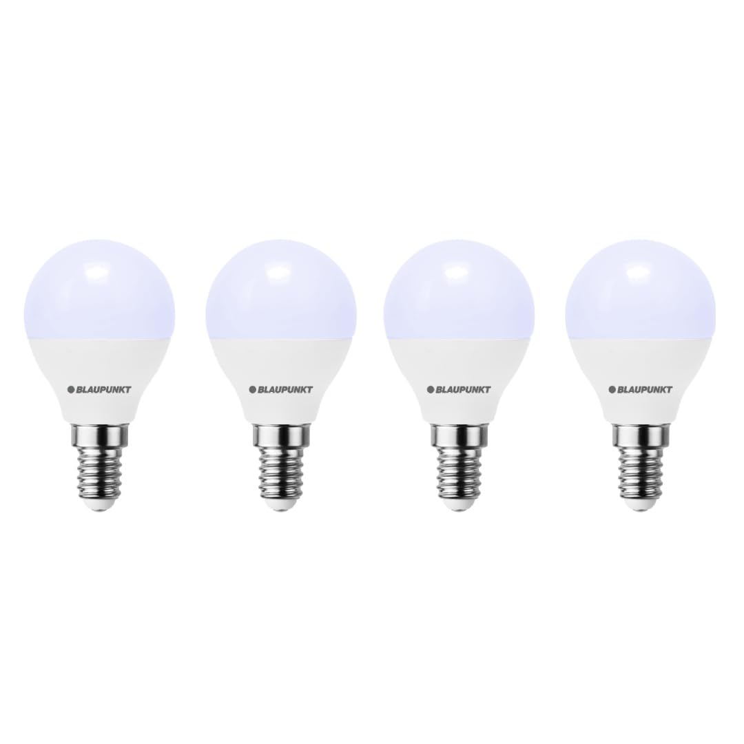 Blaupunkt E14 LED Light Bulb Mini Globe | 6W (Equivalent to 50W) | 510 Lumens | 6000K Cool White | Non‑Dimmable | E14 Screw Base | P45 Globe for Desk & Nightstand Lamps – Pack of 4