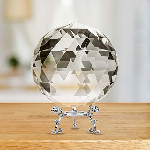 Hisredsun K9 80 MM / 3.15" Crystal Lighting Ball Paperweight with Metal Stand Decorations Solid Clear for Home Party Car and Gift?Nonporous
