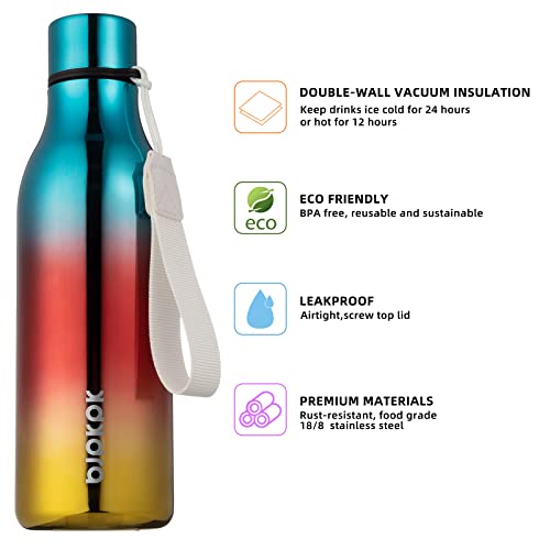Image of BJPKPK Insulated Water Bottles, 18 oz Stainless Steel Metal Water Bottle with Strap, BPA Free Leak Proof Jugs,Mugs,Flasks, Reusable Thermal Flasks for Sports & Travel, Caribbean Sunrise