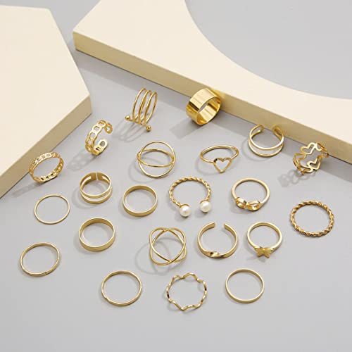 Romlibr 22 Pcs Gold Vintage Knuckle Rings Set For Women Girls,Stackable Boho Finger Rings Hollow Out Design Adjustable Ring Pack For Women Girls Teens (Gold) #TOP3