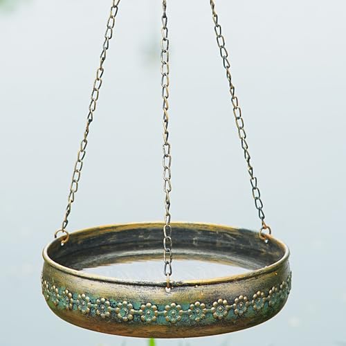 HOUYANG Hanging Bird Bath for Outdoors, Antique Gold, Targets Hummingbirds, 10' L x 2.17' D x 24.5' H