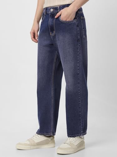 Image of Neostreak Men's Loose Baggy Fit Heavy Washed Jeans Non-Stretchable