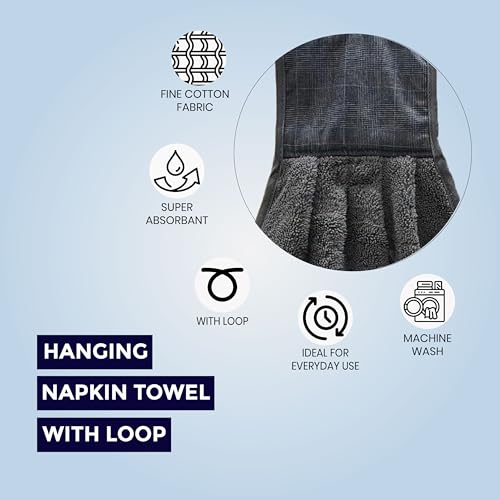 Image of Hand Towel with Loop | 600 GSM | Hanging Napkin for Wash Basin, Kitchen Sink, Bathroom| Pack of 3 in (Blue, Black and Grey) | Assorted