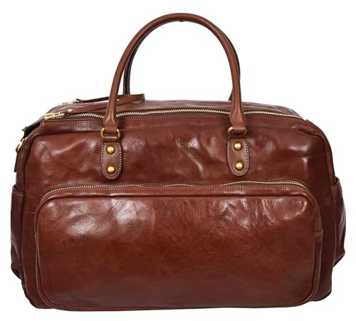 Premium Leather Travel Duffle Bags Veg Tanned Weekender Casual Stylish Design Zoom, Brown, L, Travel Duffle4