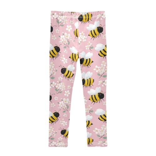 Boccsty Adorable Bees White Flowers Girls Leggings Kids Yoga Pants Dance Active Tights 4T2