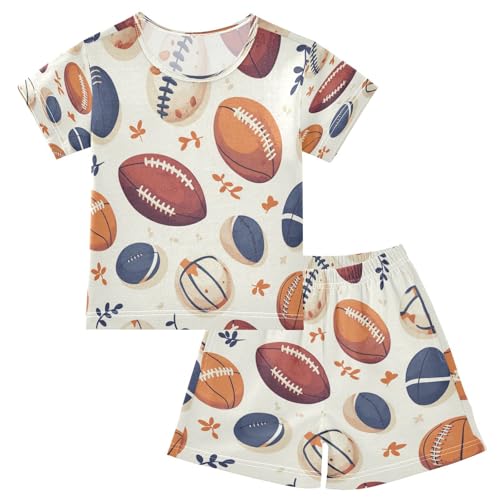 Pajama Sets Short Sleeve American Football Baseball Pattern Soft Cotton Summer Sleepwear 2 Piece PJS Size 5-14T