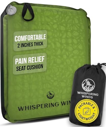 Whispering Winds Inflatable Seat Cushion - Comfortable Blow-up Foam Pad for Airplane, Travel, Stadium, Outdoors, Camping, Car & More
