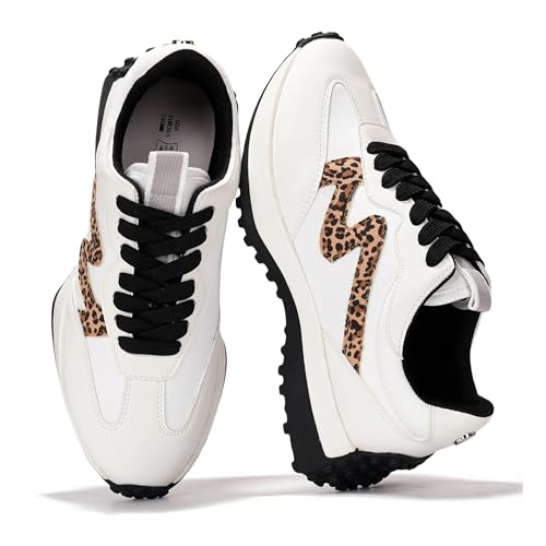 Project Cloud Trendy Sneakers for Women - Memory Foam and Non-Slip Comfortable Casual Ladies Shoes for Womens Fashion Sneakers - Lightweight Lace-up Shoes (Lecco,LEOP,10) Leopard