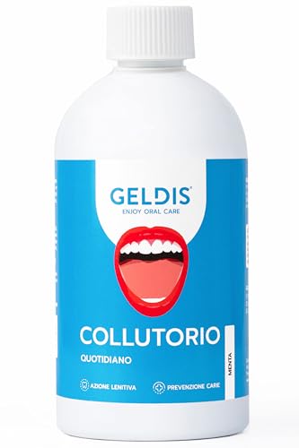 GELDIS Collutorio senza Alcool, Uso quotidiano con Fluoro, Aloe Vera ed Equiseto, Protezione contro Carie e Azione Lenitiva Senza Coloranti, 500 ml