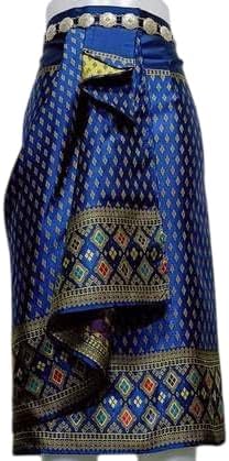 Traditional Thai Sarong with Pleated Front Panel, 6 Colors, Free Size 24-44 inches, Short Style C090