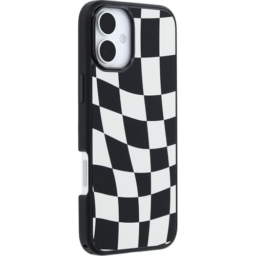 Image of OtterBox iPhone 16 Plus Symmetry Series Case - Wavy Charcoal Black - Ultra-Thin, Sleek iPhone Case, Protective iPhone Case with Wavy Black & White Checkerboard Pattern