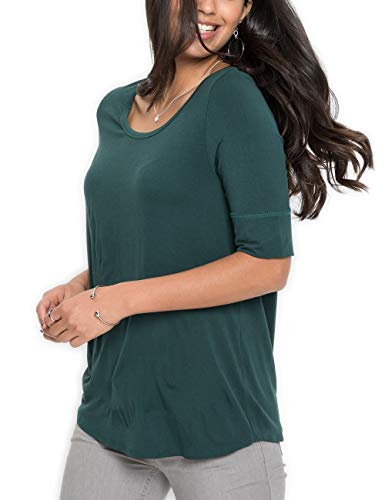 EMIKTSH Womens Cotton Tops Elbow Length Sleeves Tee Shirts Casual Round Neck Fitted Blouses M Peacock Green by EMIKTSH - Used condition - Image 10