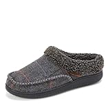 Dearfoams Men's Marshall Microsuede Moc Toe Clog with Berber Cuff, GREY PLAID, M