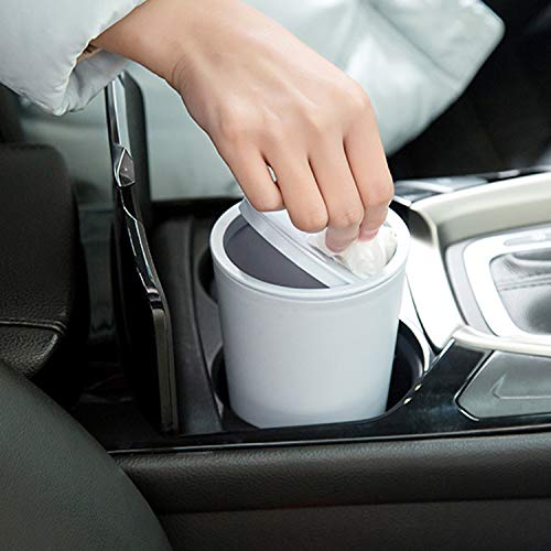 Image of Sheebo Modern Plastic Mini Wastebasket Trash Can with Lid for Car - Dispose of Tissues, Reciepts, and Other Small trashes; 1 Liter (2pk - Khaki & Light Blue)