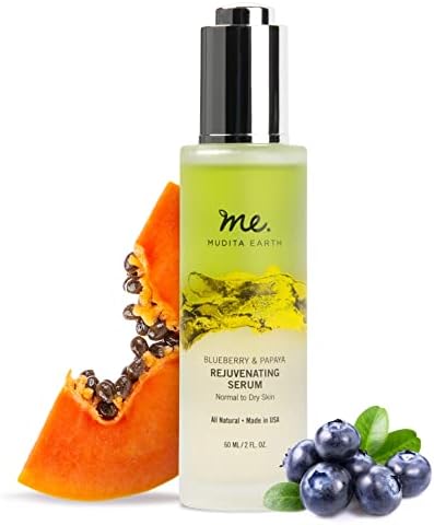 Mudita Earth - Blueberry & Papaya Rejuvenating Face Serum, Moisturizing Serum with Hyaluronic Acid, Squalane, Honey, & Vitamin B5, Facial Serum for Normal to Dry Skin, 60 ml