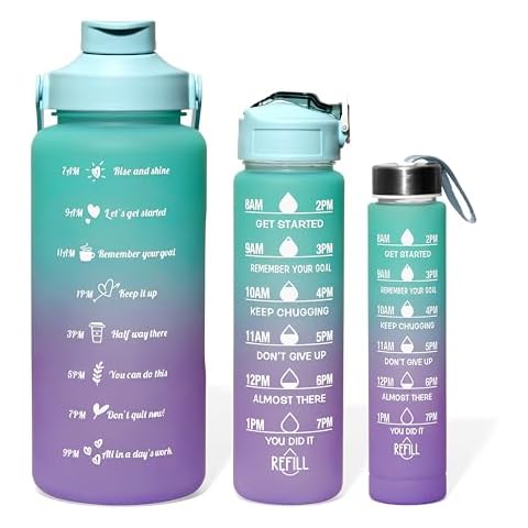 Sili Wraps Drinking Water Bottle set of 3 with Times to Drink and Straw, Motivational with Carrying Strap, Leakproof BPA & Toxic Free, Ensure You Drink Enough Water for Fitness Gym Outdoor Cover