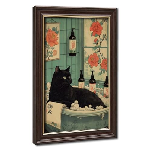 Affiche chat style japonais déco salle de bain humour poster sur toile chambre bureau x5